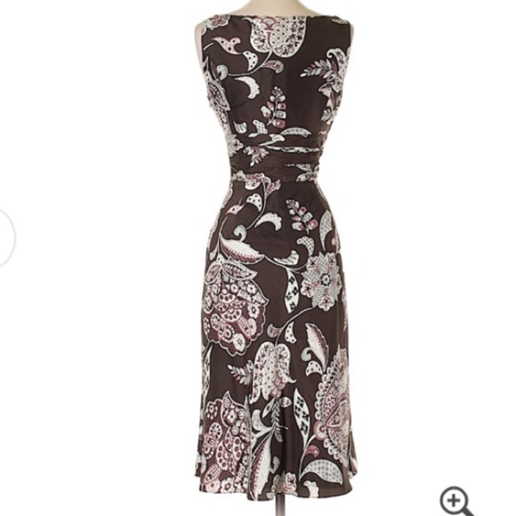 Ann Taylor brown floral paisley v-neck silk dress, 2P - Picture 2 of 5